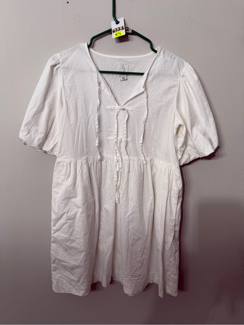 Women’s Joie White Puff Sleeve Tie-Front Babydoll Cottagecore Dress